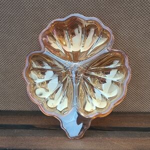 Iridescent Glass Shell Divided Dish - Amber Glow
